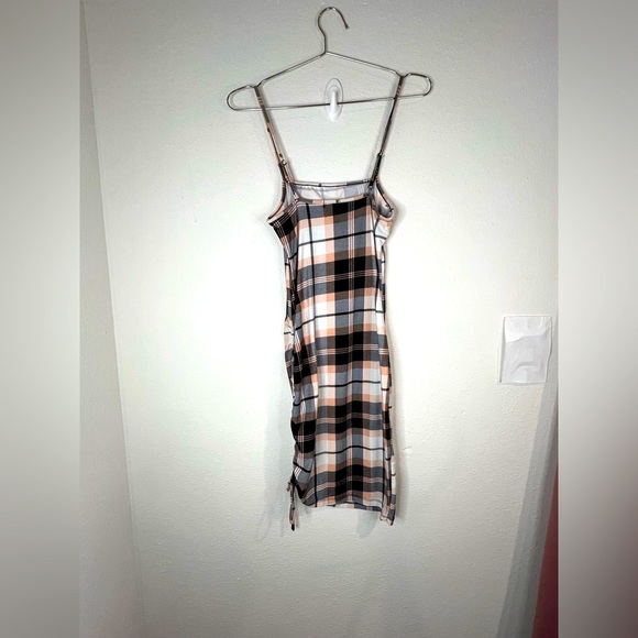 Justify Plaid Bodycon Mini Dress Spaghetti Straps Ruched Side Y2K Trendy Small - Picture 7 of 10
